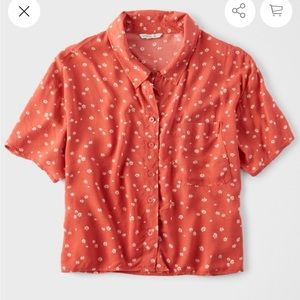 American eagle floral cropped button down top